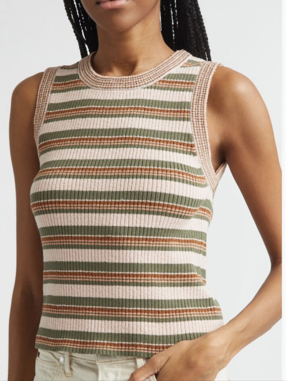 Veronica Beard Jerrell Striped Ribbed Cotton Tank Top